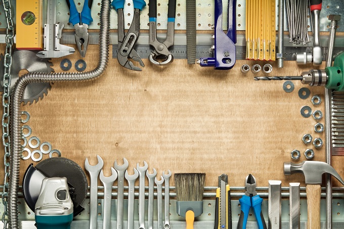 Carpentry, construction tools. Home improvement background.